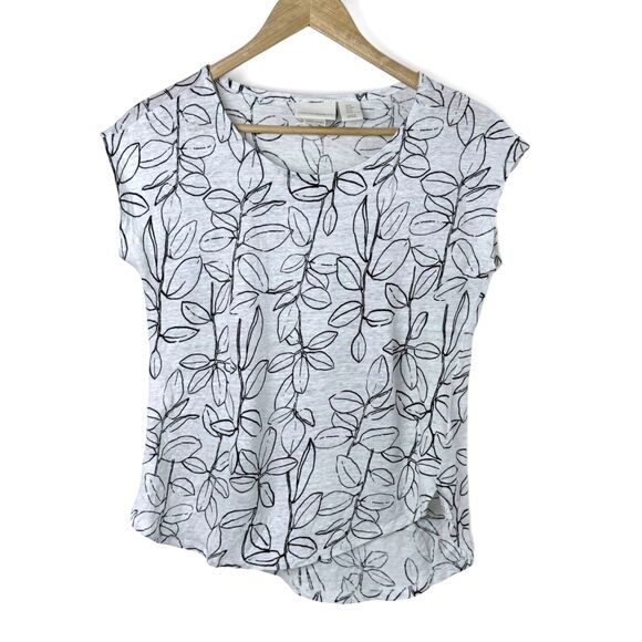 cynthia rowley Tops - Cynthia Rowley 100% Linen Sleeveless Top Floral Curved Hem White/ Black Soft M